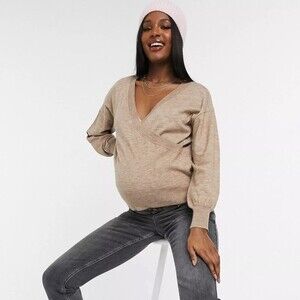 ASOS Design Maternity Wrap Sweater in Taupe Size 12